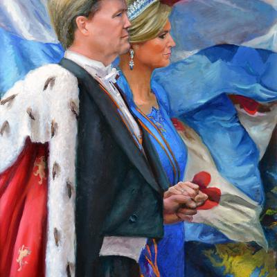 Koning Willem Alexander En Koningin Maxima Olie Op Paneel 2013 140 X 90 Cm 3900